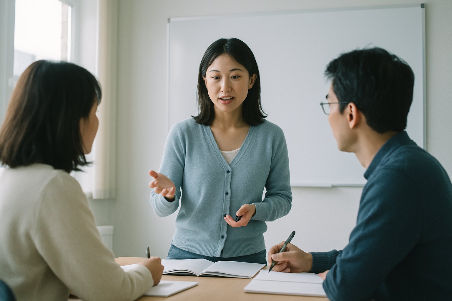 教育コンサルタントと学習者がコース内容について相談